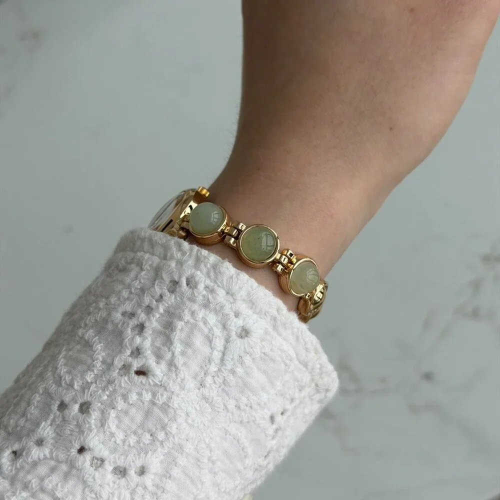 Sku0503 Gold Green Gemstones Women Casual Watch Bracelet Stainless steel